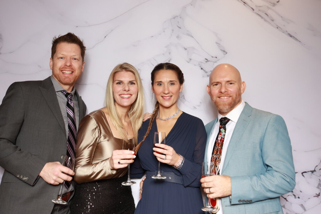 The Captics open-air photo booth capturing memories at a engagement party in Kitchener, Ontario
