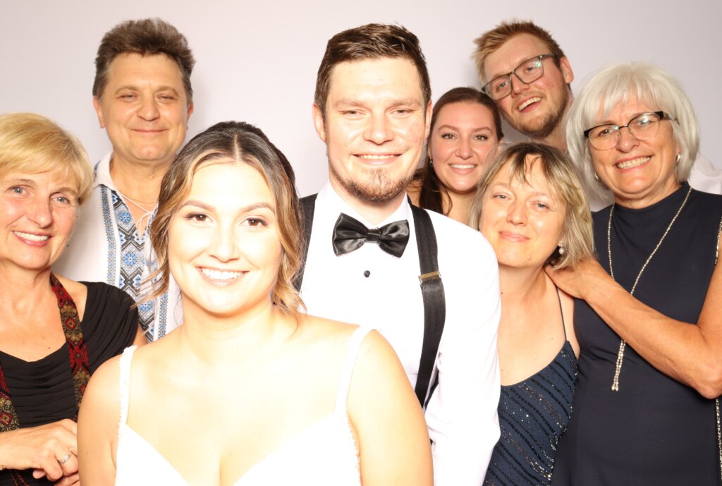The Captics open-air photo booth capturing memories at a engagement party in Kitchener, Ontario