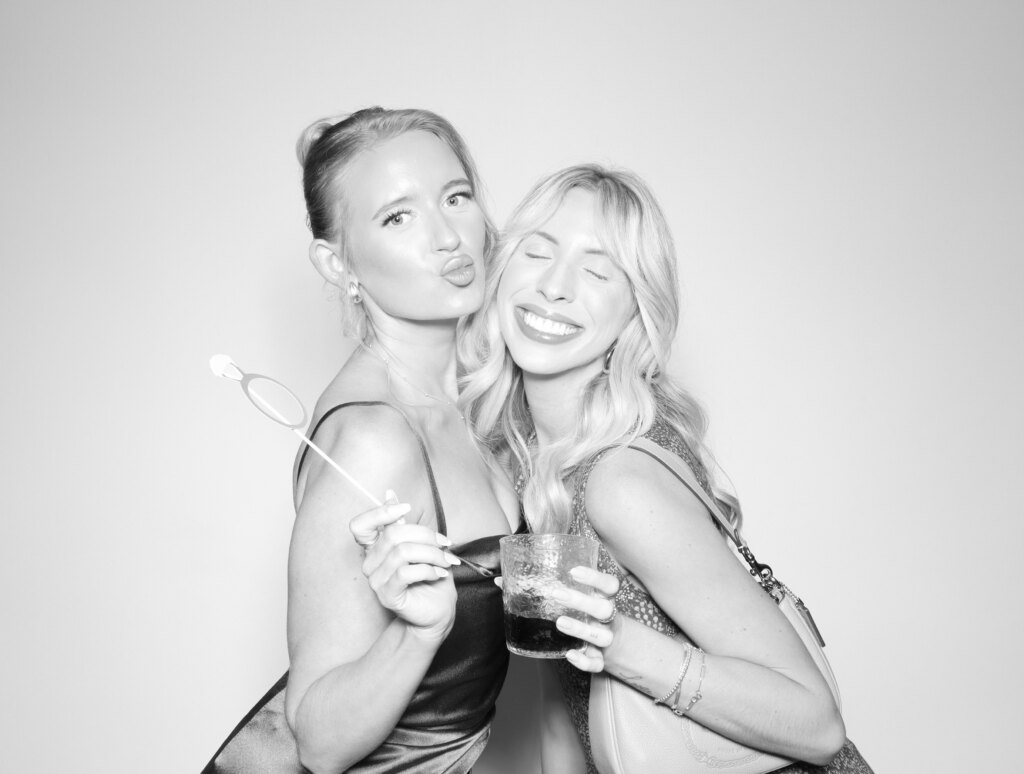 Guests posing at the Captics photo booth during a wedding in Cambridge, Ontario