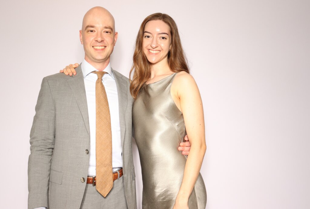 Guests posing at the Captics photo booth during a wedding in Cambridge, Ontario