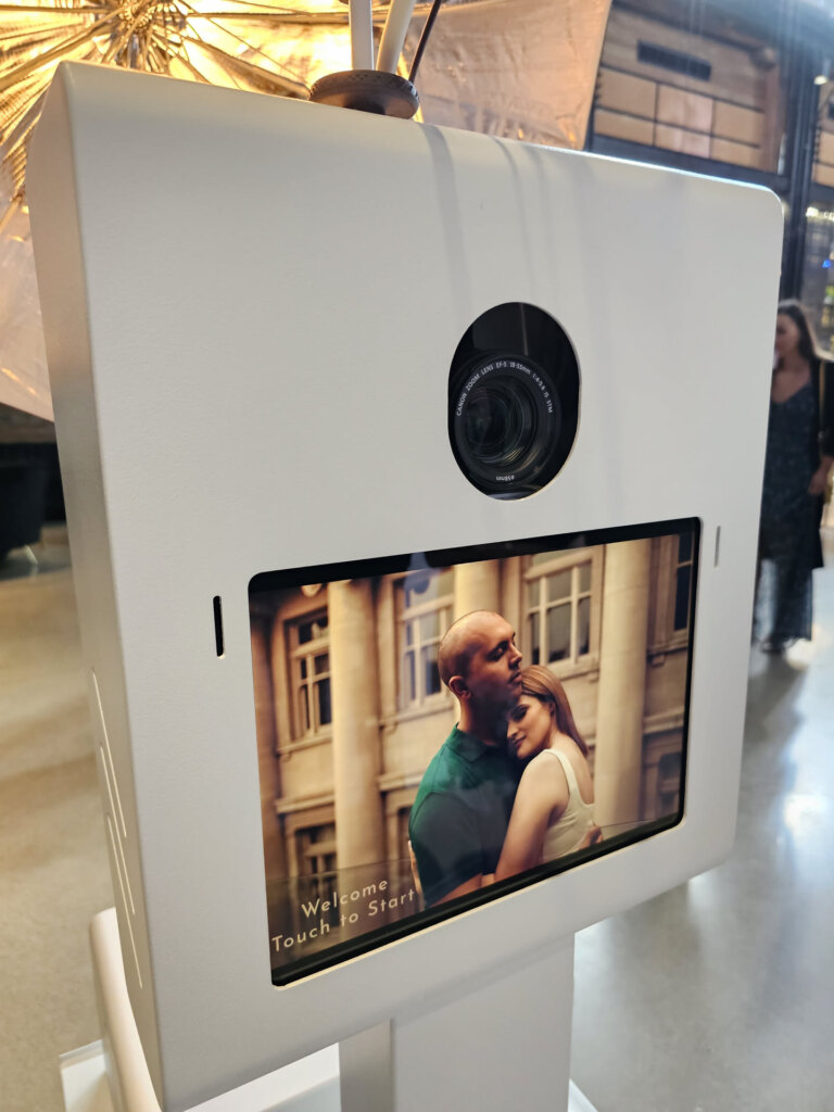 Captics photo booth welcome screen for an engagement celebration in Cambridge, Ontario